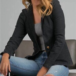 ELAN puff sleeve blazer jacket in black vintage wash